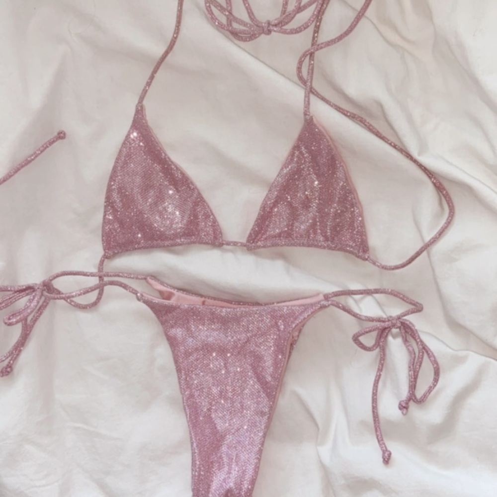 Meshki Amalia metallic bikini. Pink glitter